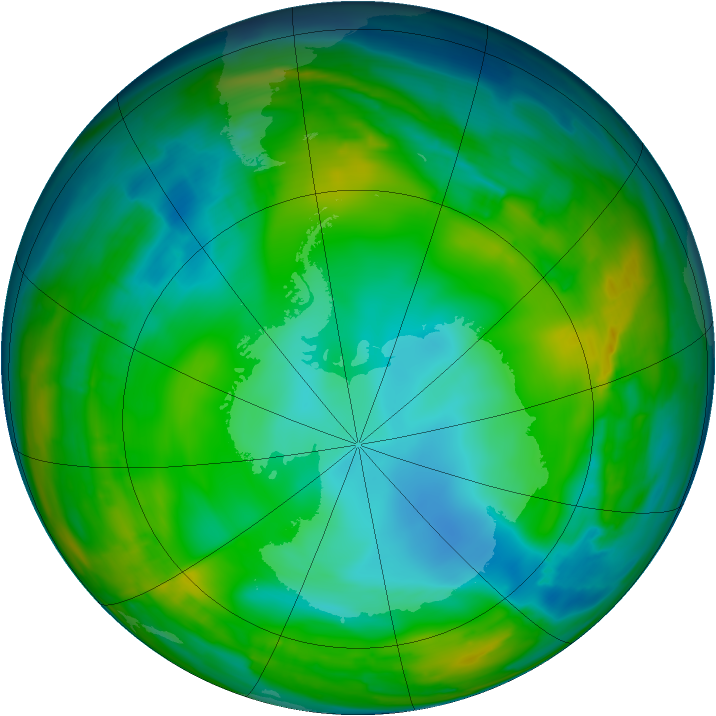 Antarctic ozone map for 19 July 2015